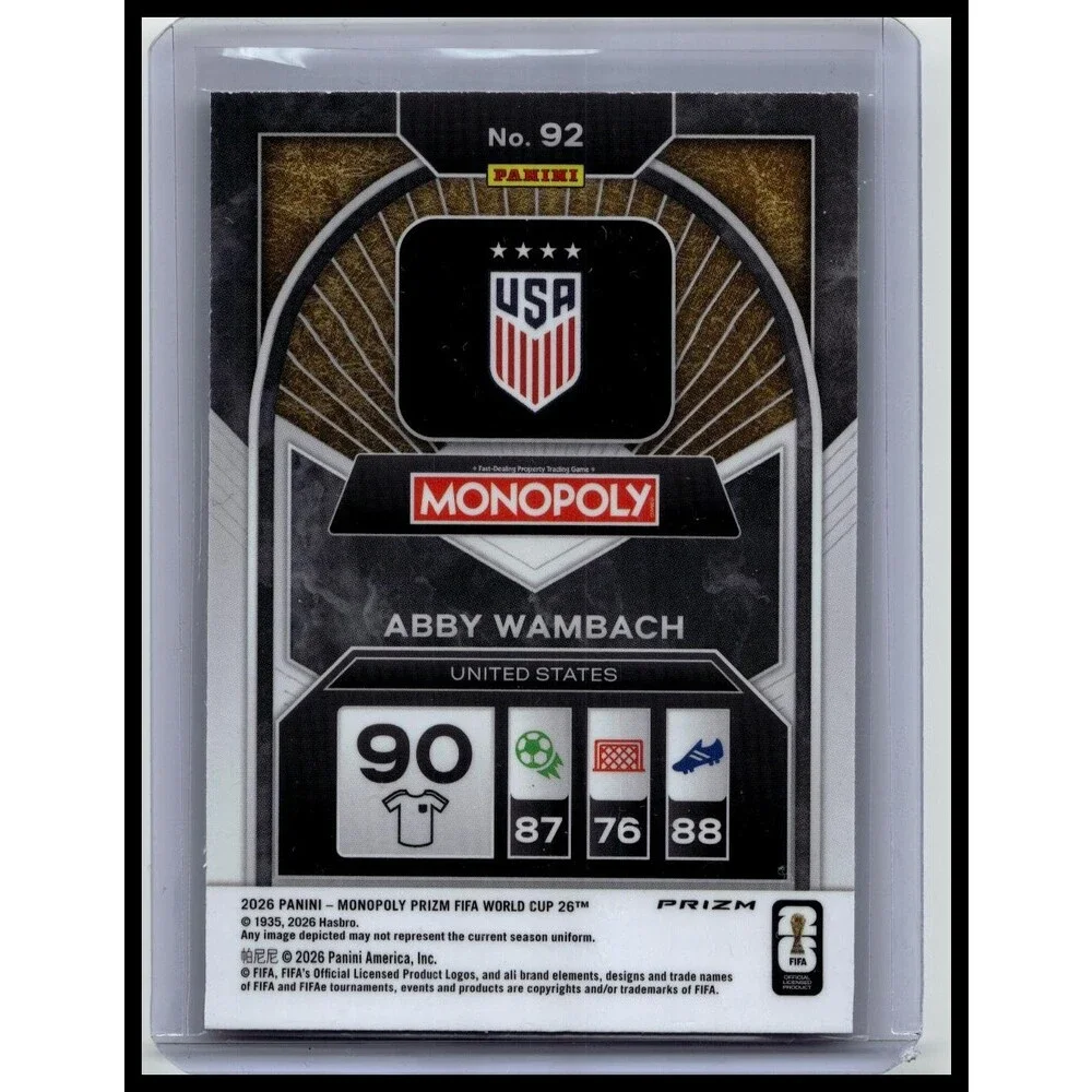 2026 Panini Prizm Monopoly World Cup Abby Wambach #92 USA Monopoly Orange & Gold
